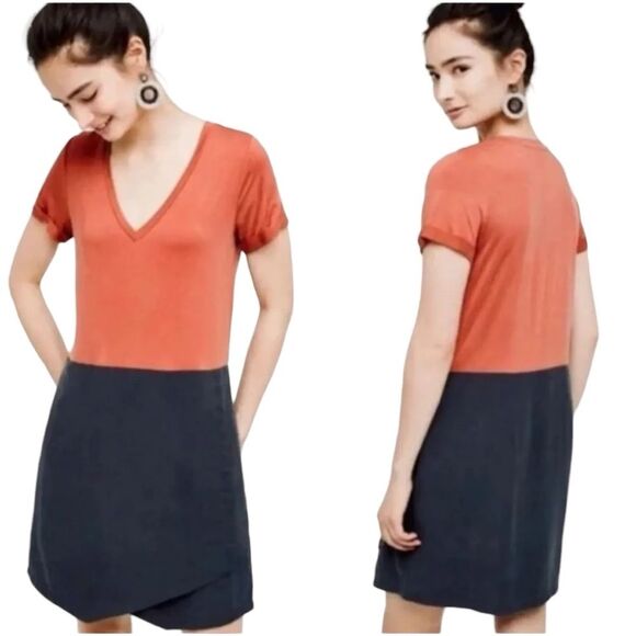 Dolan Anthropologie Color Block Short Sleeve Knee Length Dress Women's size XL - Picture 1 of 7